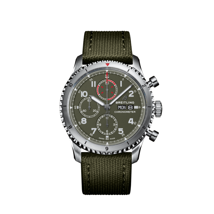 Breitling Aviator 8 cronografo 43 Curtiss Warhawk in acciaio inossidabile verde A133161A1L1X1