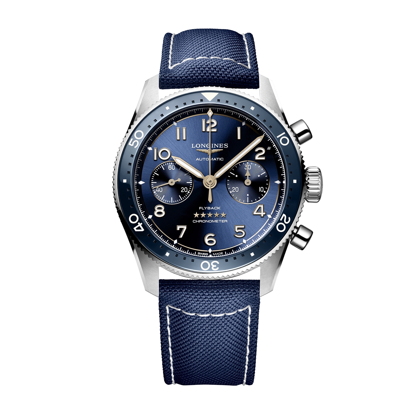 Longines Spirit Flyback 42mm in acciaio Blu in tessuto Blu Sunray Dial L38214932