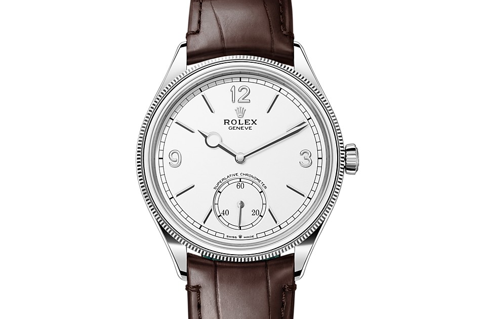 Rolex 1908 39 mm 18 ct Finitura lucida in oro bianco M52509-0006