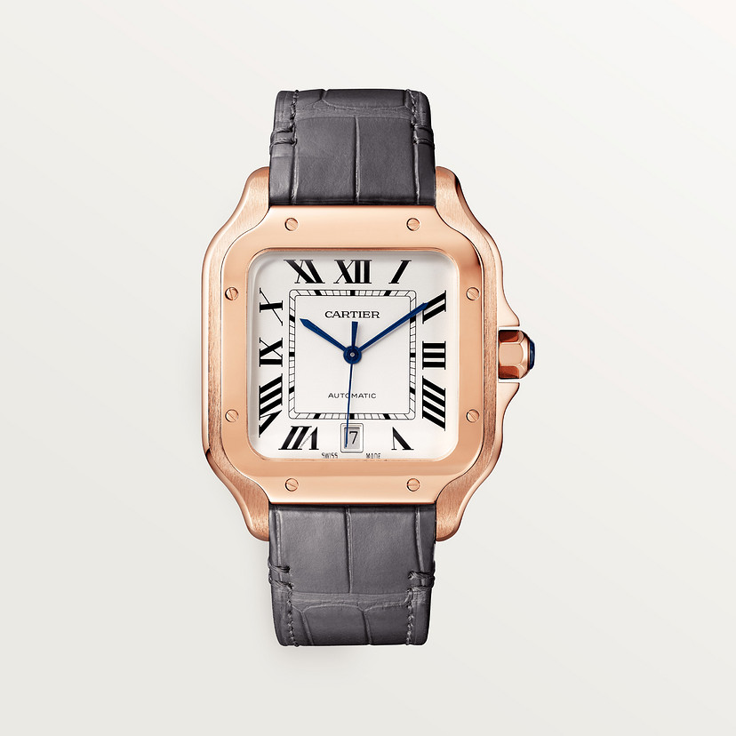 Santos de cartier guarda un modello grande movimento automatico oro rosa 2 bracciali in pelle intercambiabile