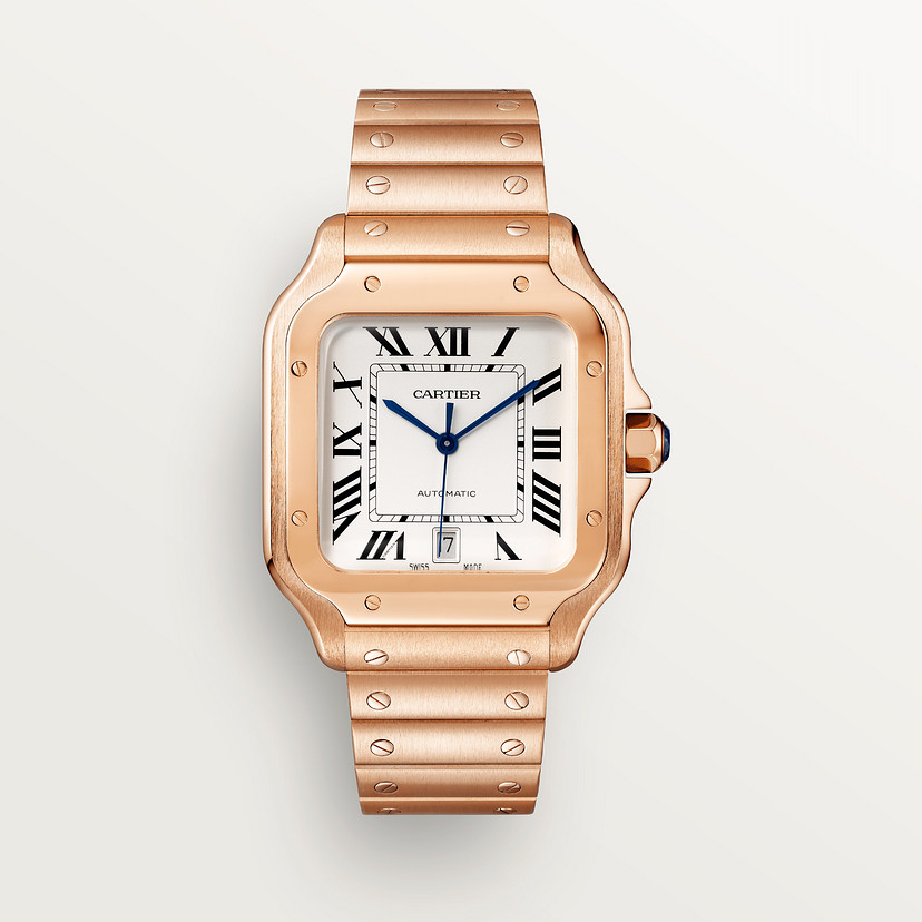 Santos de cartier guarda un modello grande movimento automatico rosa in metallo intercambiabile e braccialetti in pelle